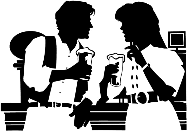 Young couple with iced drinks in double silhouette vinyl sticker. Customize on line. Restaurants Bars Hotels 079-0389